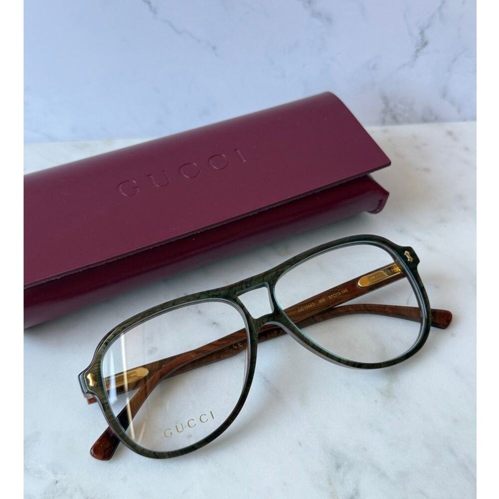 NEW Gucci GG1044O Blue Pilot Unisex Eyeglasses Frames $520